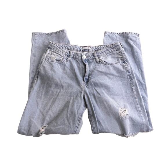 Forever 21 Straight Leg Distressed Torn Jean Sz 27 Light Blue Wash Boyfriend Fit - Picture 3 of 8